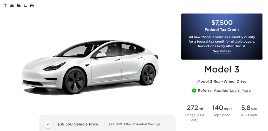 This white Tesla Model 3 is currently available in NJ for $38,350 before rebates and incentives.