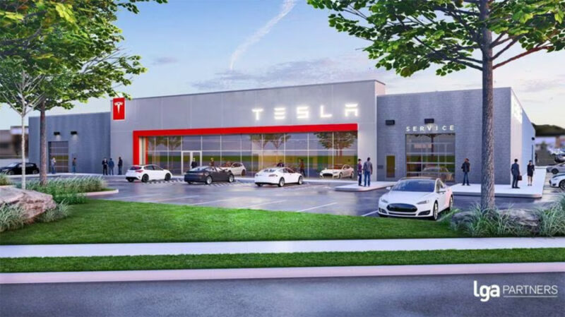 Rendering of proposed Tesla Sales and Service center to be built on Oneida Tribal Lands in upstate New York.