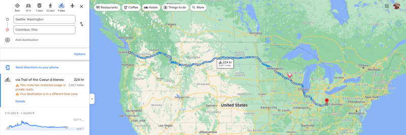 Seattle, Washington to Columbus, Ohio, via bicycle.