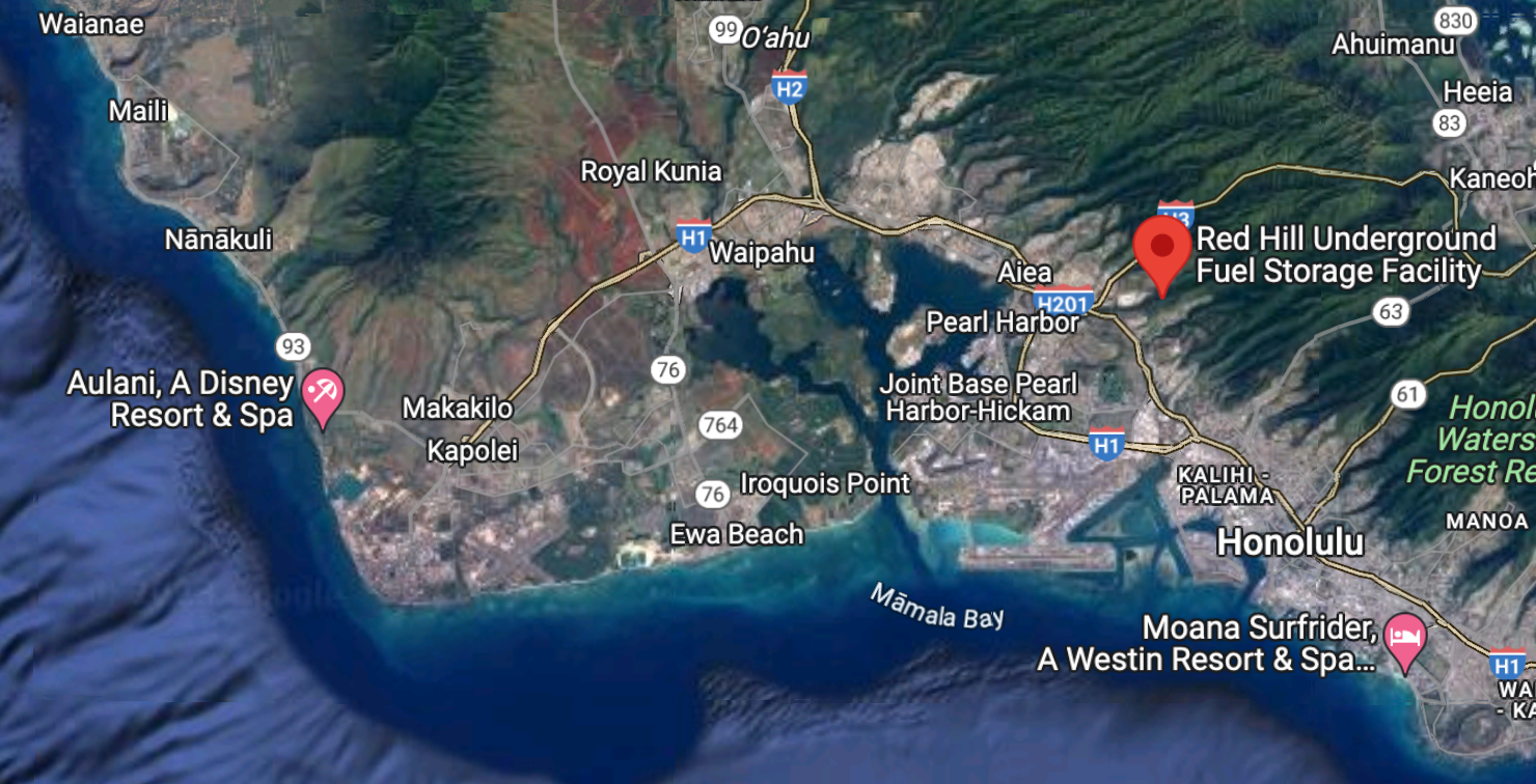 Site of Red Hill Underground Fuel Storage in O'ahu courtesy Google Maps