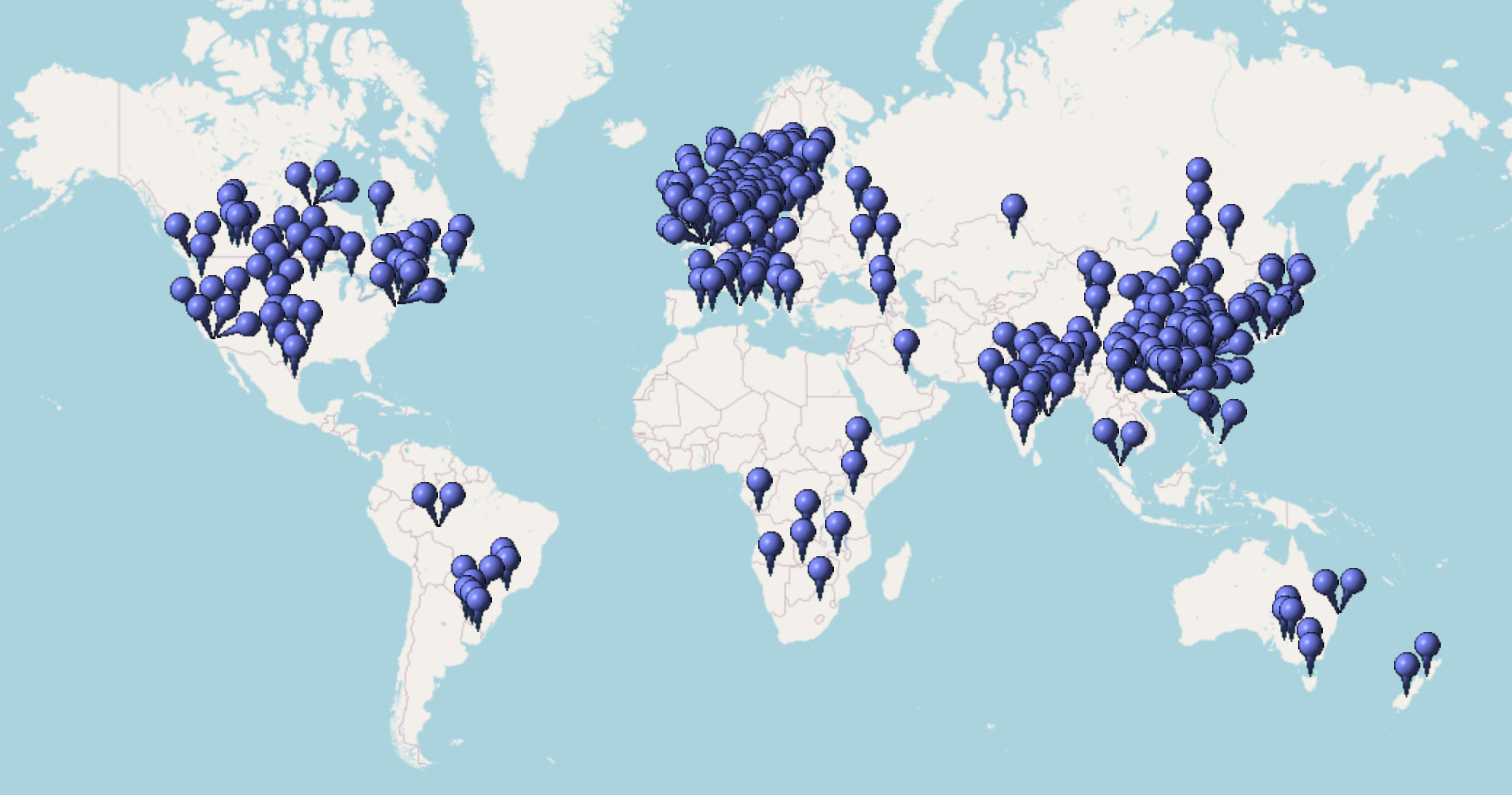 Locations of current, planned and in construction HVDC projects globally from Open Street Maps