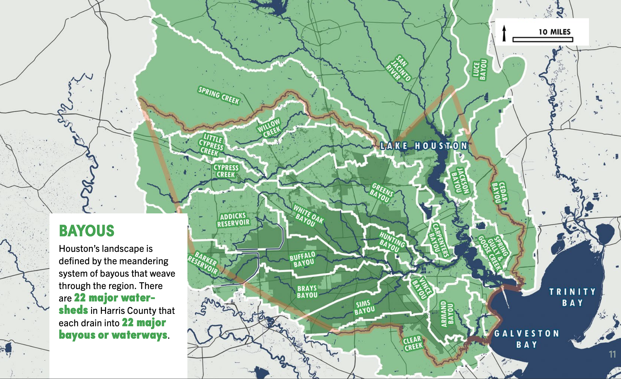 Map of Houston with bayous and watersheds courtesy Resilient Houston report