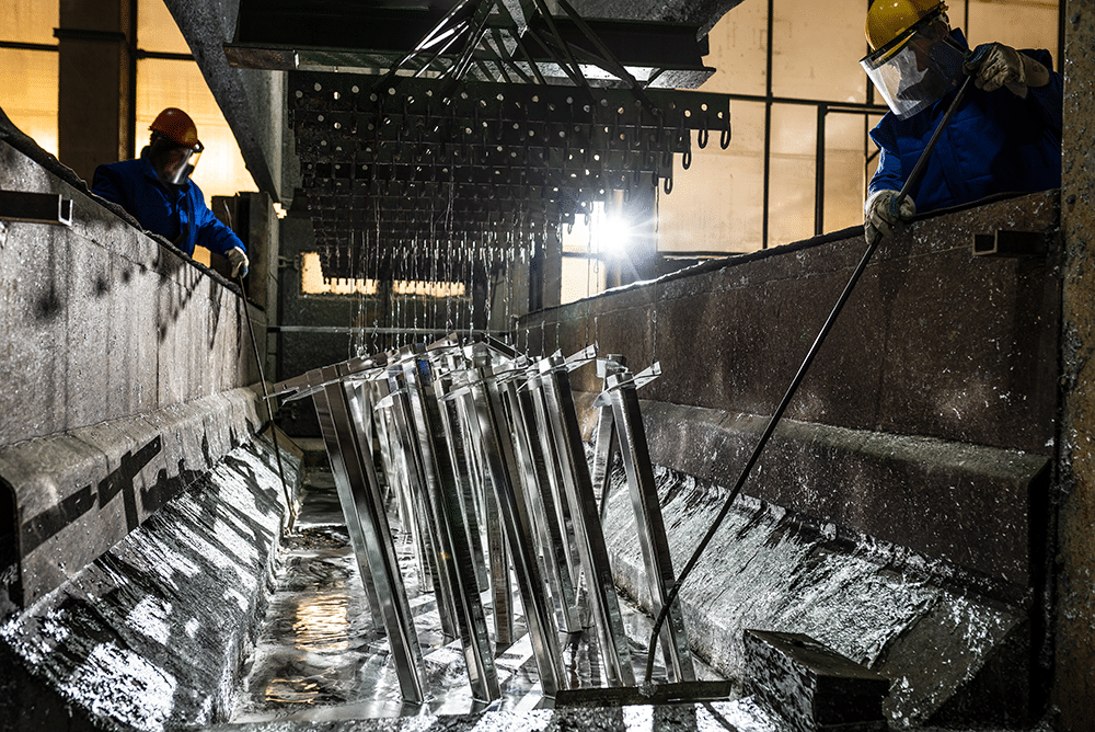 steel being galvanized