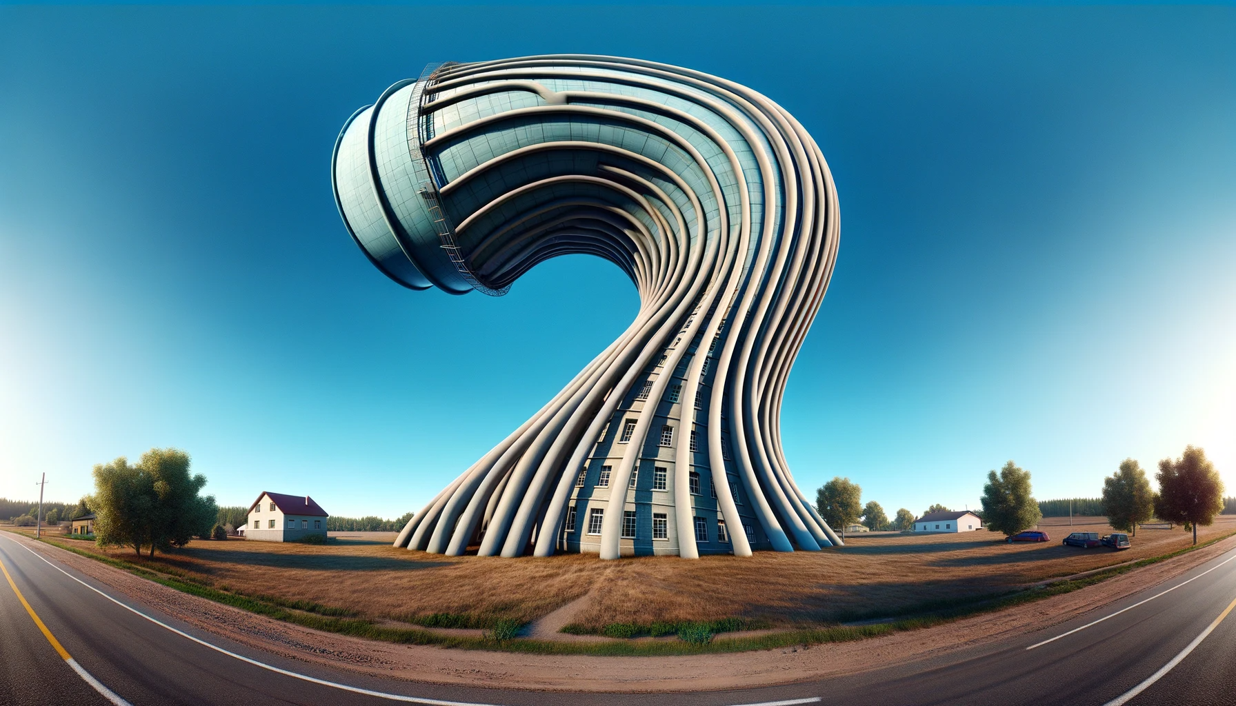 An image of a water tower made of rubber was created by ChatGPT and DALL-E to make the inanity of water towers as energy storage devices clear.