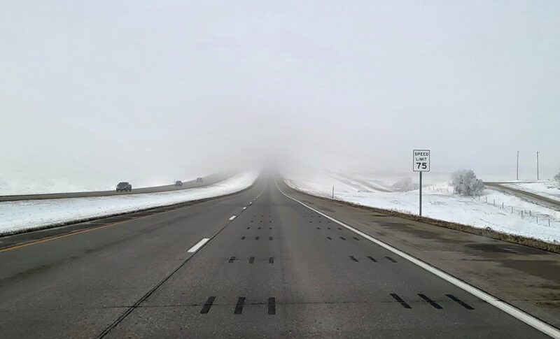 Cold snowy weather en route across country in a Tesla Model 3.