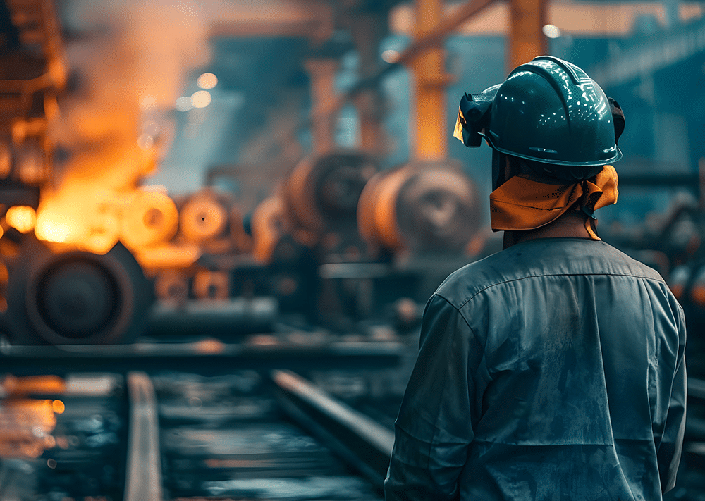 steel manufacturing & steel industry. Steel worker in a factory