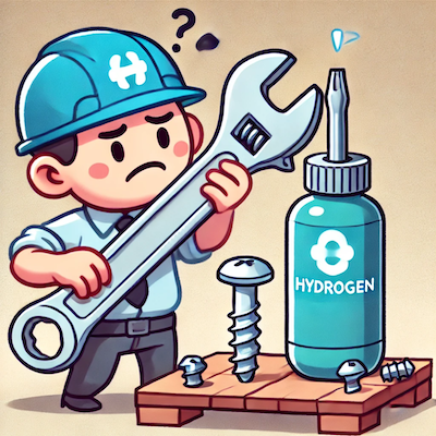 ChatGPT generated cartoon icon illustrating the idea that hydrogen for energy is like using a wrench for a screwdriver job—inefficient and costly.